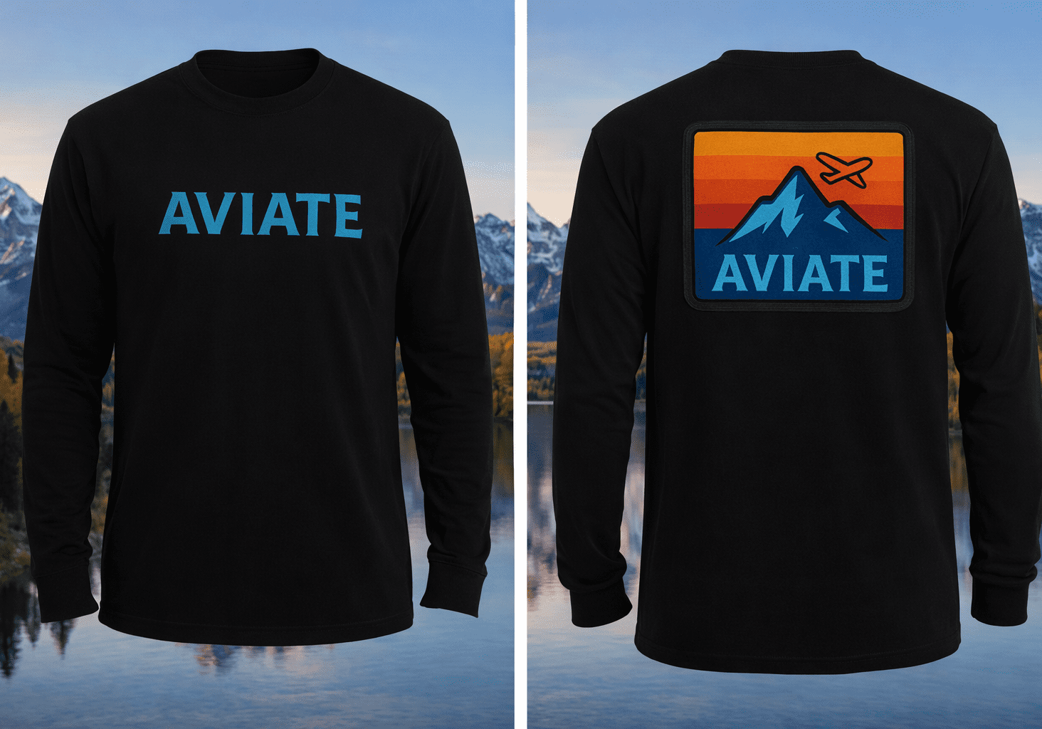 Aviate Blue Mountain Black Long Sleeve Shirt Tetons